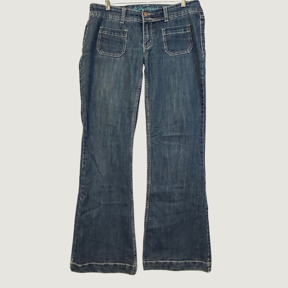 Ariya Jeans Womens Y2k Dark Wash Flare Wide Leg Double Button Jeans 32x31